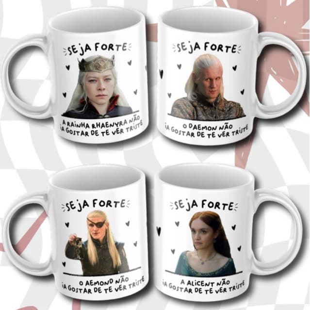 Caneca House of the Dragon Seja Forte | Rhaenyra, Daemon, Aemond e Alicent | 325ml Casa do Dragão