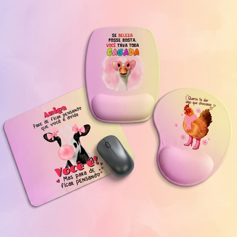 Mouse Pad com Frases Engraçadas 14 Estampas Exclusivas Modelos Ergonômico e Retangular