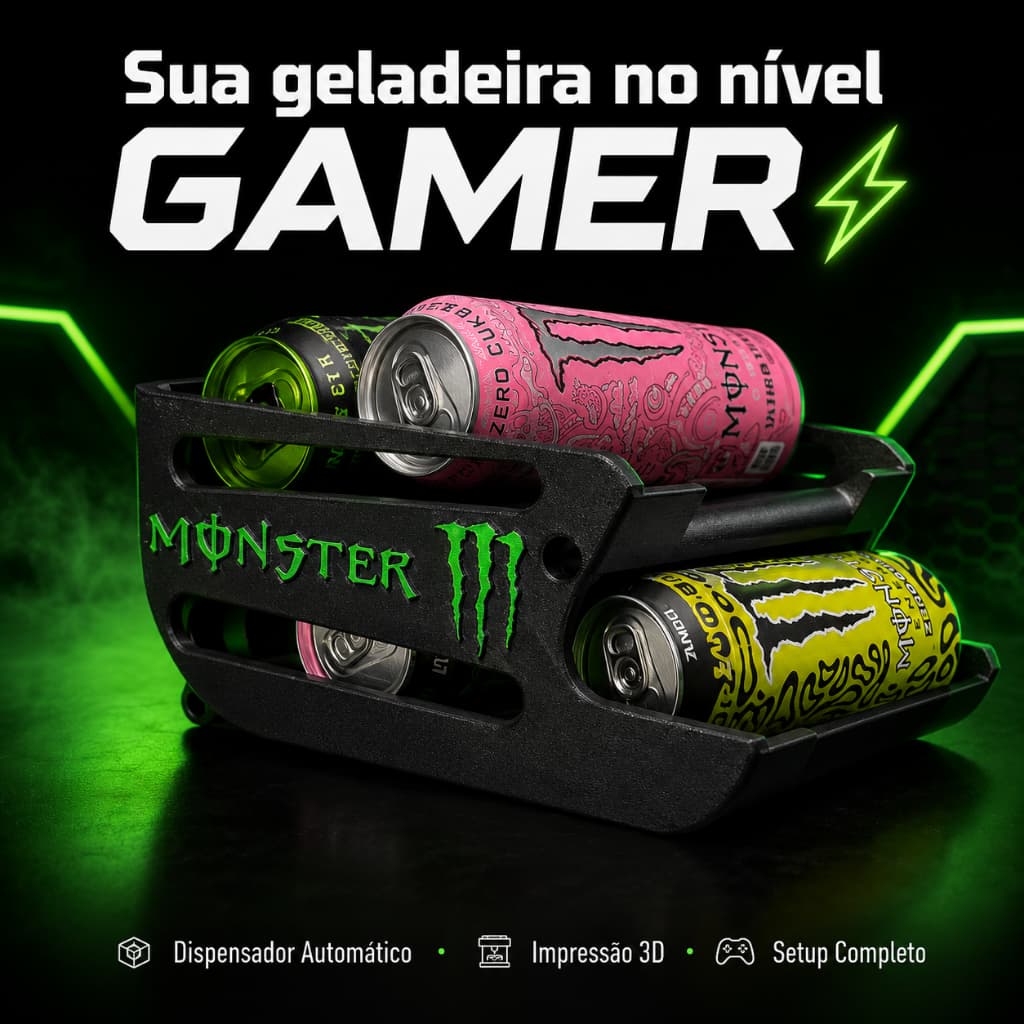 Organizador Dispenser Latas Energético Impressão 3D Gamer Decoração Setup