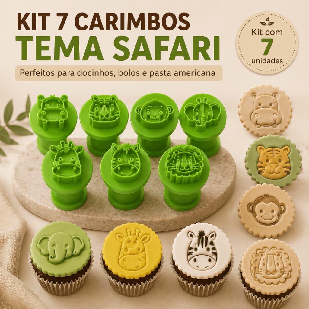 Kit 7 Carimbos Safari Para Doces Bolo Pasta Americana Confeitaria