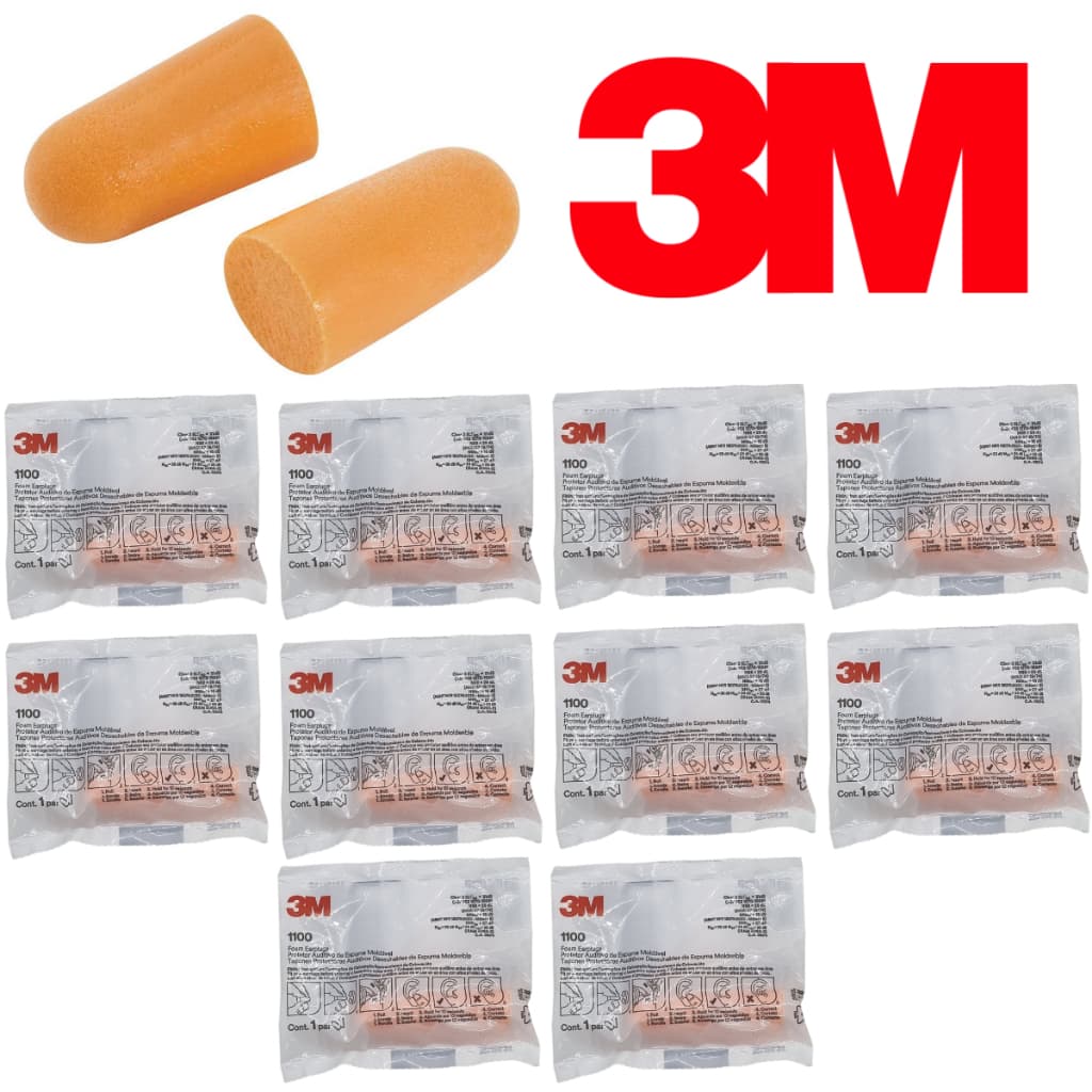 KIT 10 pares - Protetor auditivo auricular de espuma sem cordão 3M 1100