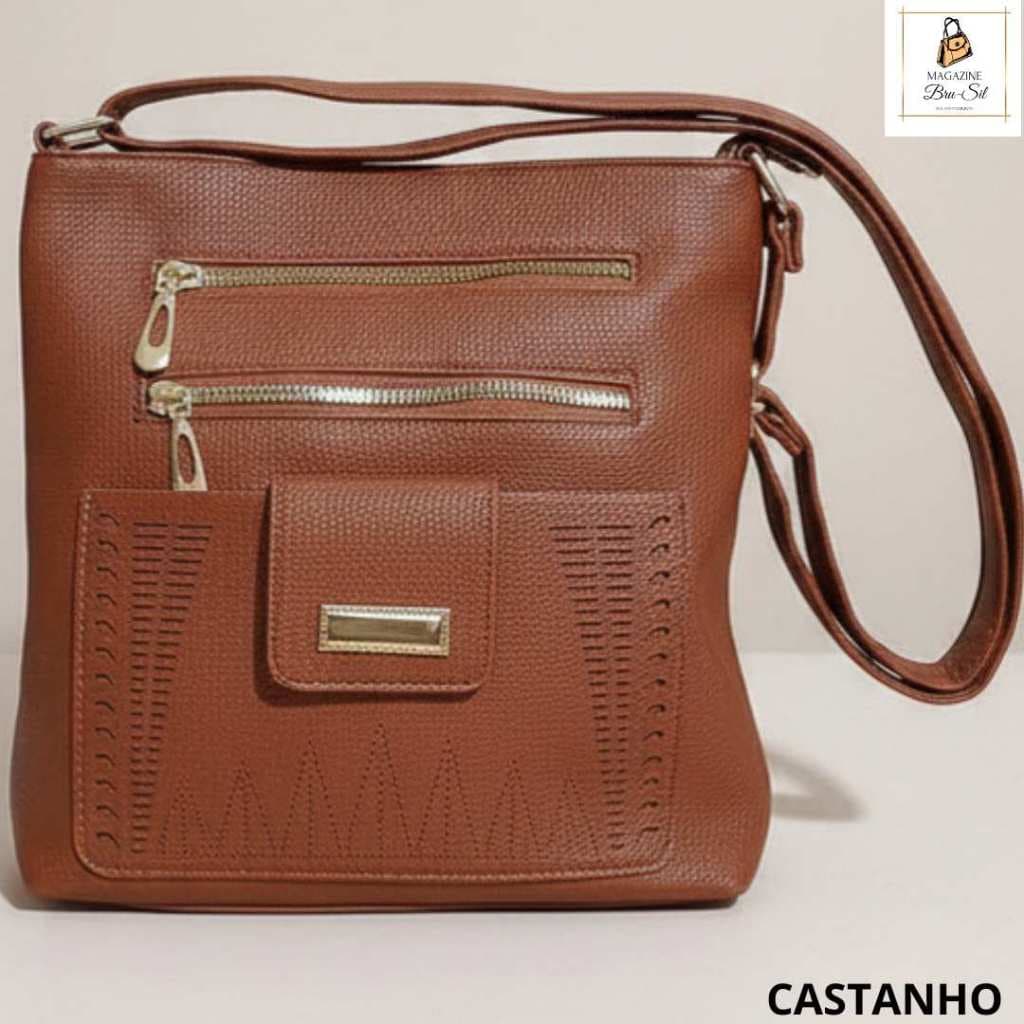 Bolsa Feminina Transversal Couro Sintético Média Alça Ajustável Com Zíper Leve Casual Dia a Dia Prática Urbana Blogueira
