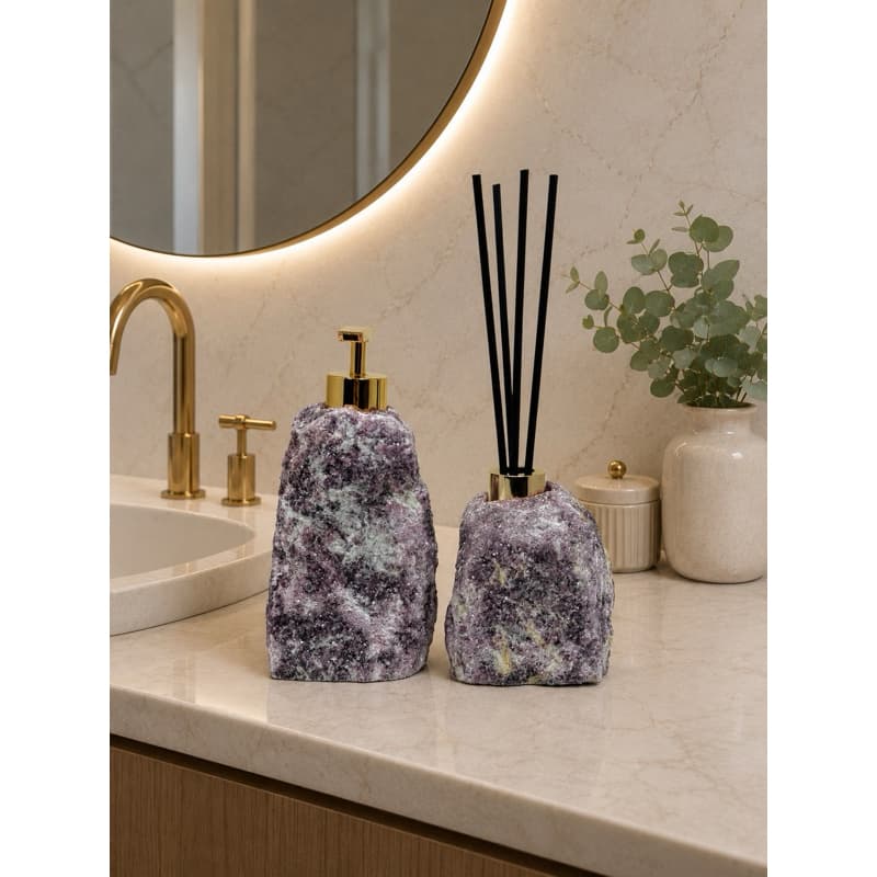 Kit de Saboneteira e Difusor de Pedra Natural Lepdolita