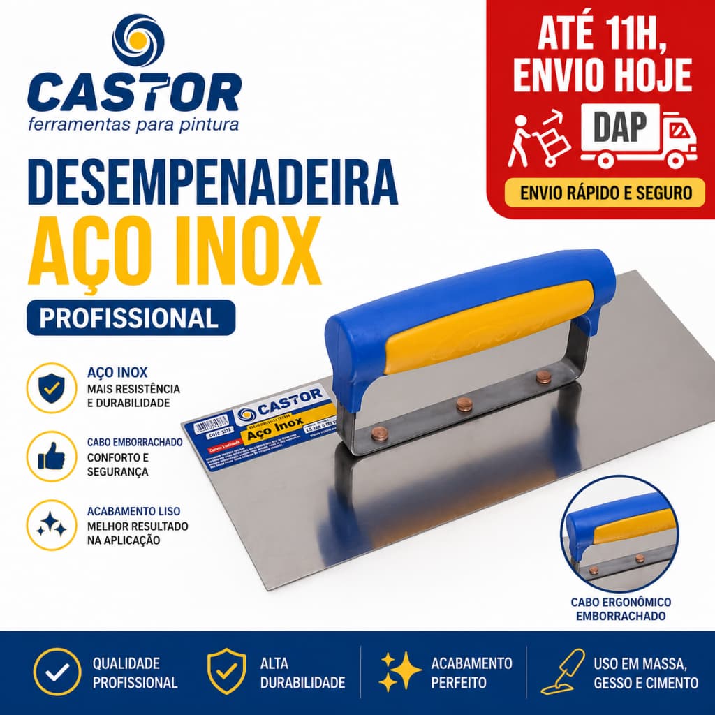 Desempenadeira de Aço Inoxidável 12x30 para Massa Corrida. Pintura Parede