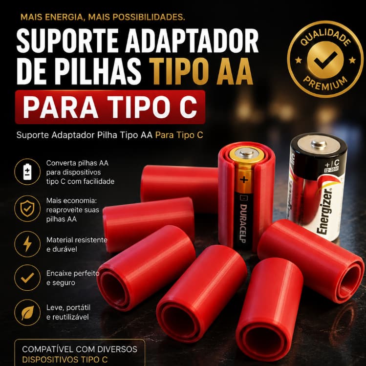 Suporte Adaptador de Pilhas Tipo AA Para Tipo C