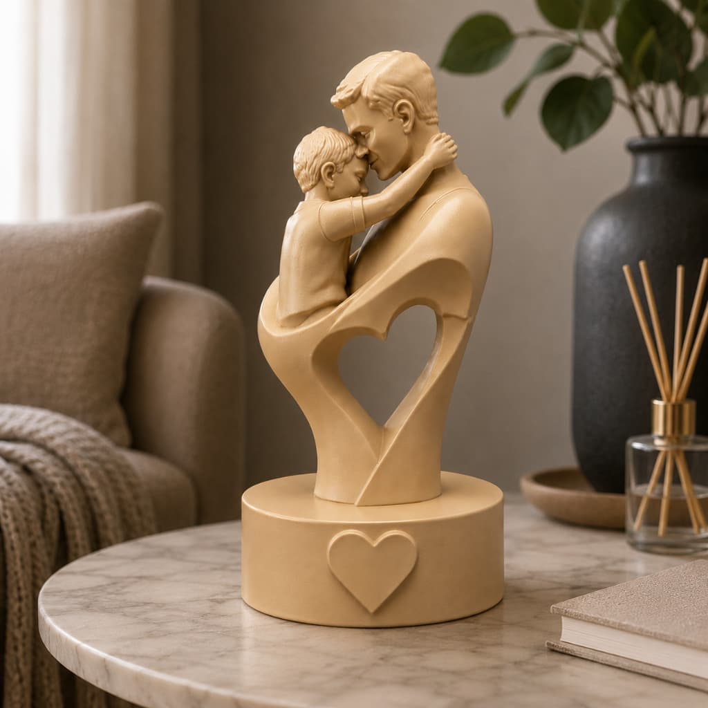 Escultura  Dia dos Pais Pai e Filho Estátua Decorativa Amor Paterno Sala Quarto Escritório Presente