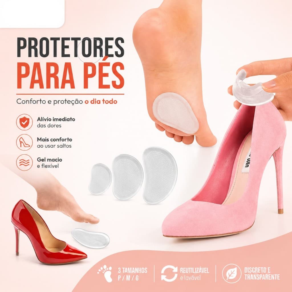 Kit 3 Protetores de Silicone para os Pés Calcanhar Planta dos pés Tendão de Aquiles Palmilha