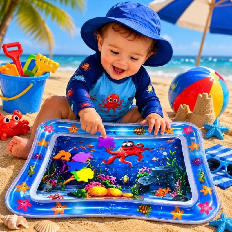 Tapete Sensorial de Água para Bebê | Almofada Inflável Educativa com Peixinhos Coloridos