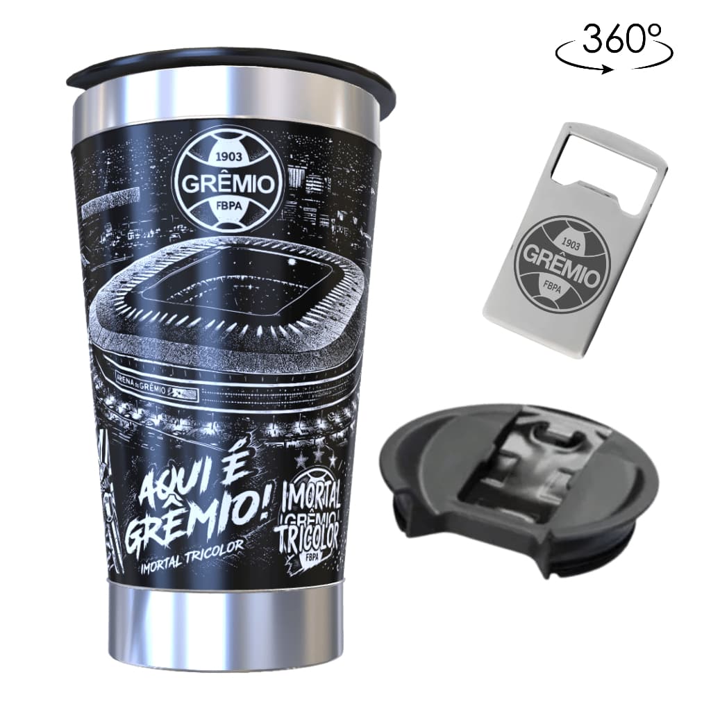 Copo Térmico Inox  + Tampa Personalizado 360 - Gremio - Time Torcida Tricolor