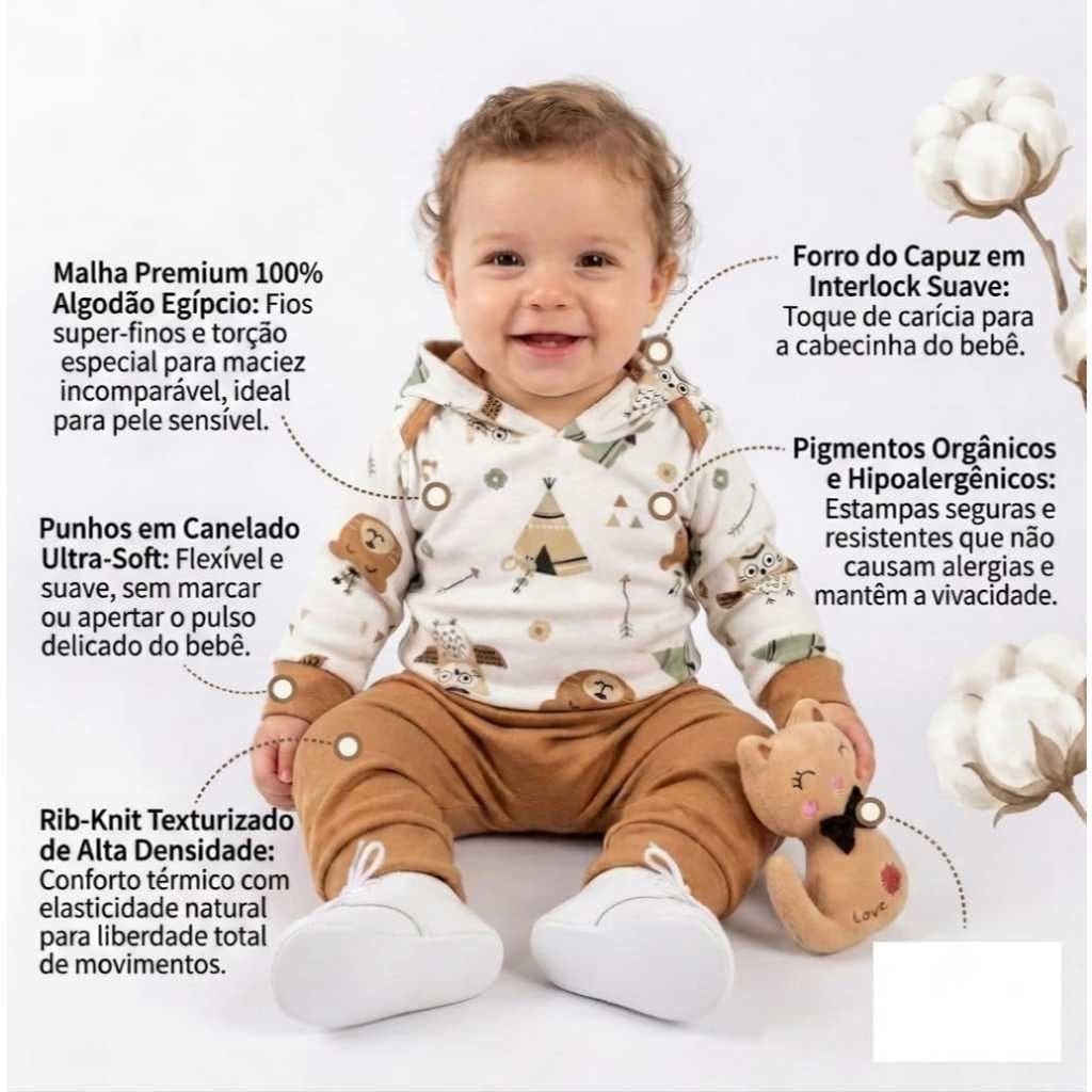 Conjunto Body Infantil Com Capuz E Calça Roupa Bebê Estampa Bichinhos Envio Rápido