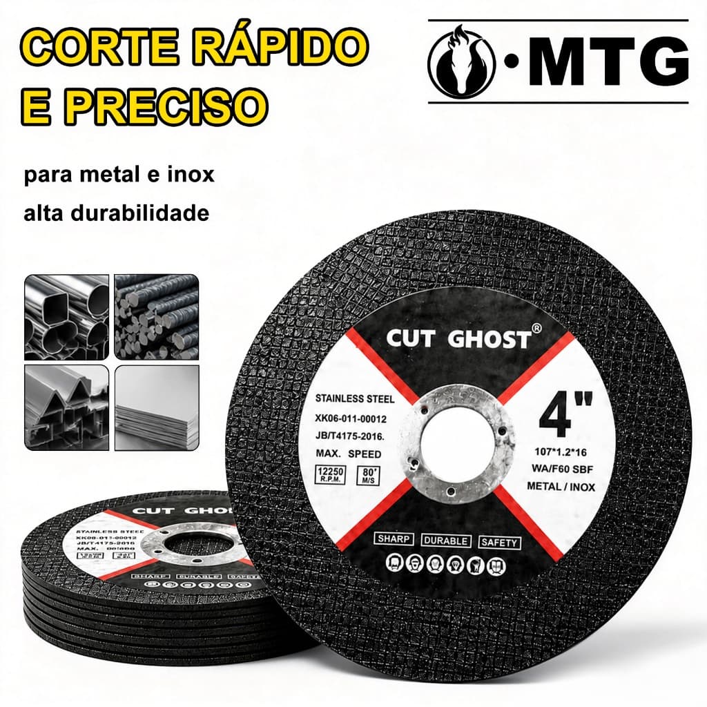 MTG Disco de Corte Abrasivo 4 e 5 polegadas 107mm 125mm para Esmerilhadeira Angular, Disco Fino Corte Metal Aço