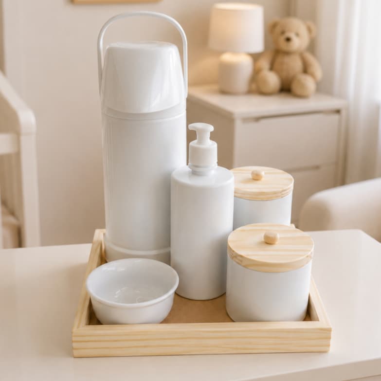 Kit higiene bebe porcelana completo rustico clean