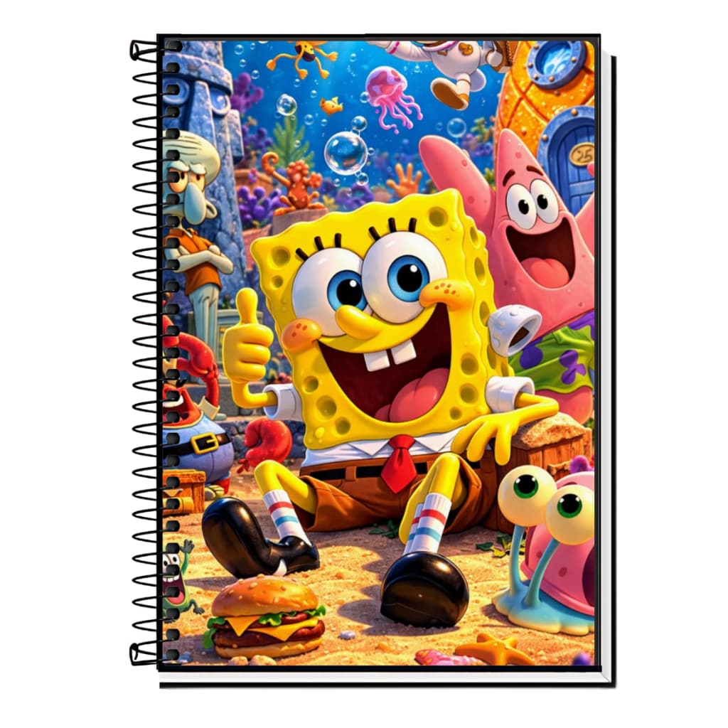 Caderno Personalizado Bob Esponja – Capa Dura Universitário Escolar, 01 ate 20 materias