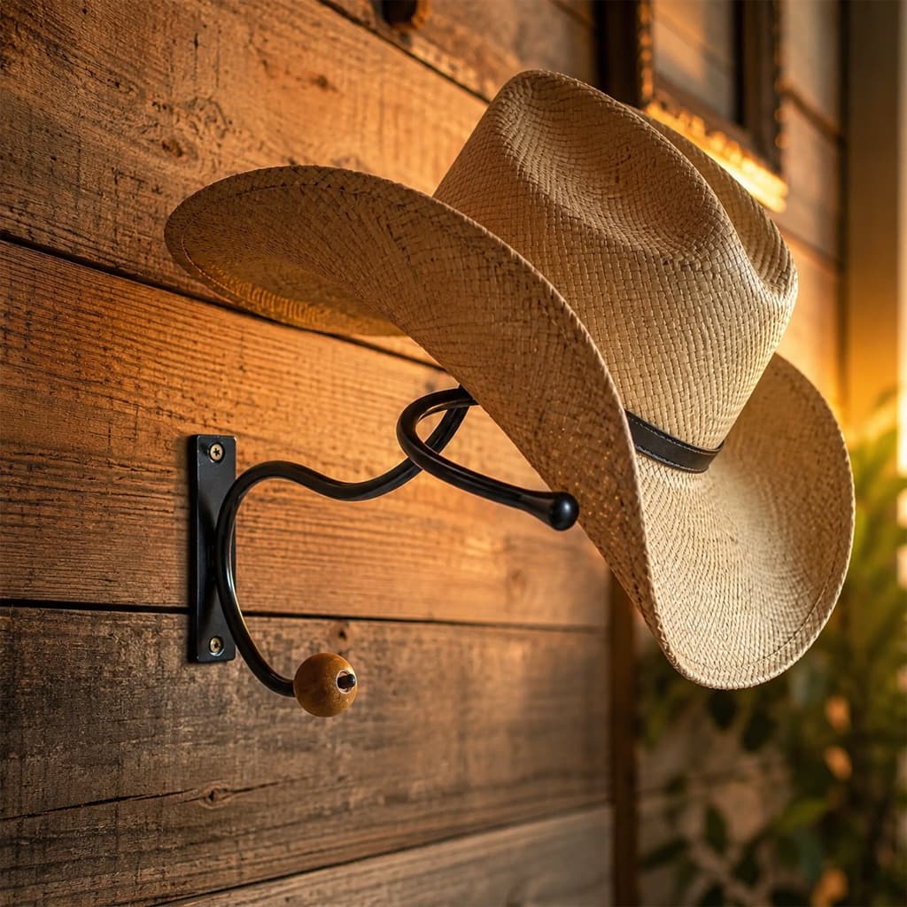 Suporte Porta Chapéu de Parede em Ferro Maciço Cabideiro Organizador Resistente Decoração Country Premium Luxo