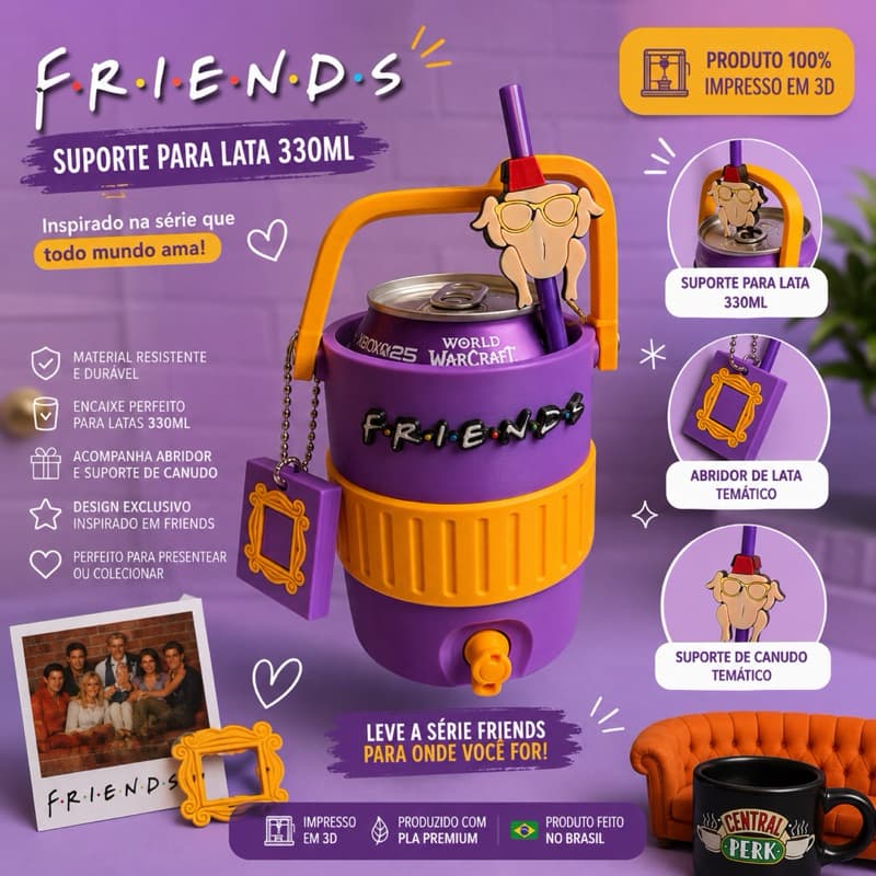 🧋SUPORTE PARA LATA 330ML INSPIRADO NA SÉRIE FRIENDS 🧋