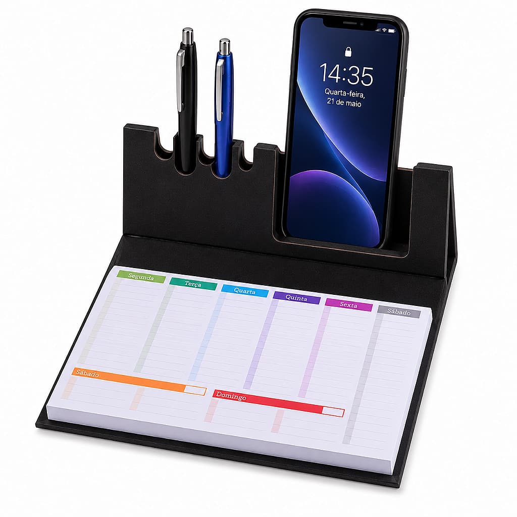 KIT DE ANOTAÇÕES COM SUPORTE PARA CELULAR + CANETA REGUA/ TOUCH E MARCA TEXTO