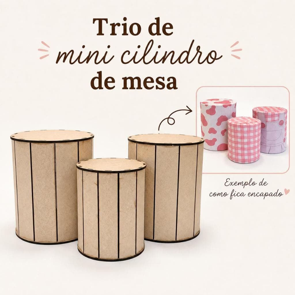 trio mini cilindros de mesa mdf para festa decoração pegue e monte