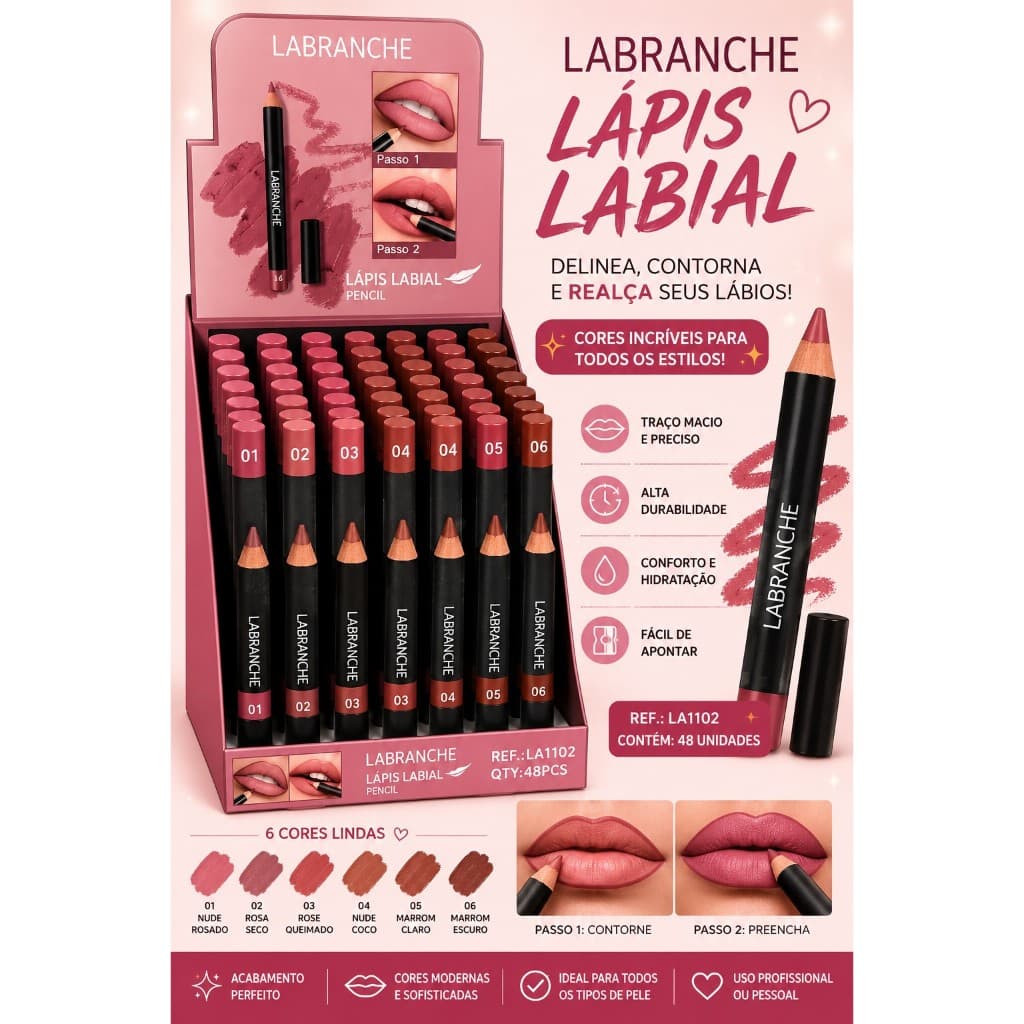 Lápis de Contorno Labial Labranche | Alta Pigmentação | Longa Duração | 6 Cores