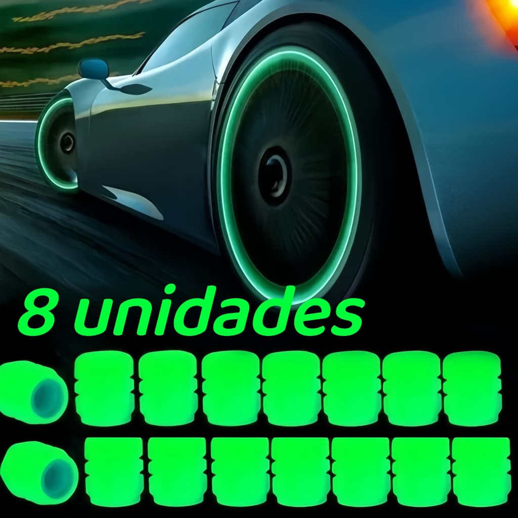 Kit Com 8 Unidades Tampa de válvula luminosa universal para pneu, capa protetora de bico de ar de carro e moto