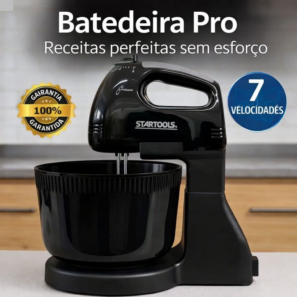 Batedeira Elétrica com Tigela 220V  Massas Cremes Bolo Chantilly Misturador  Receita Cozinha Pratica