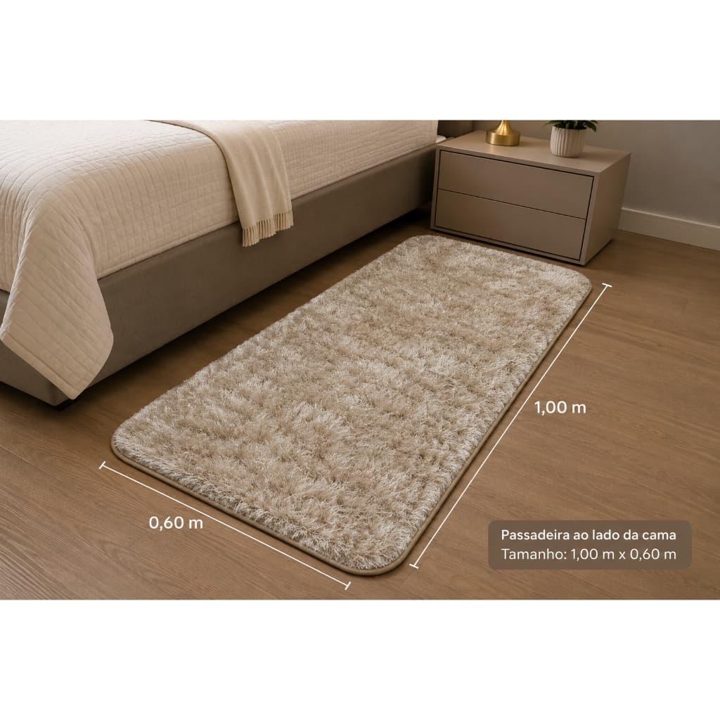 Passadeira Felpuda Antiderrapante 1,00x0,60m Tapete Decorativo Macio para Quarto Corredor Sala