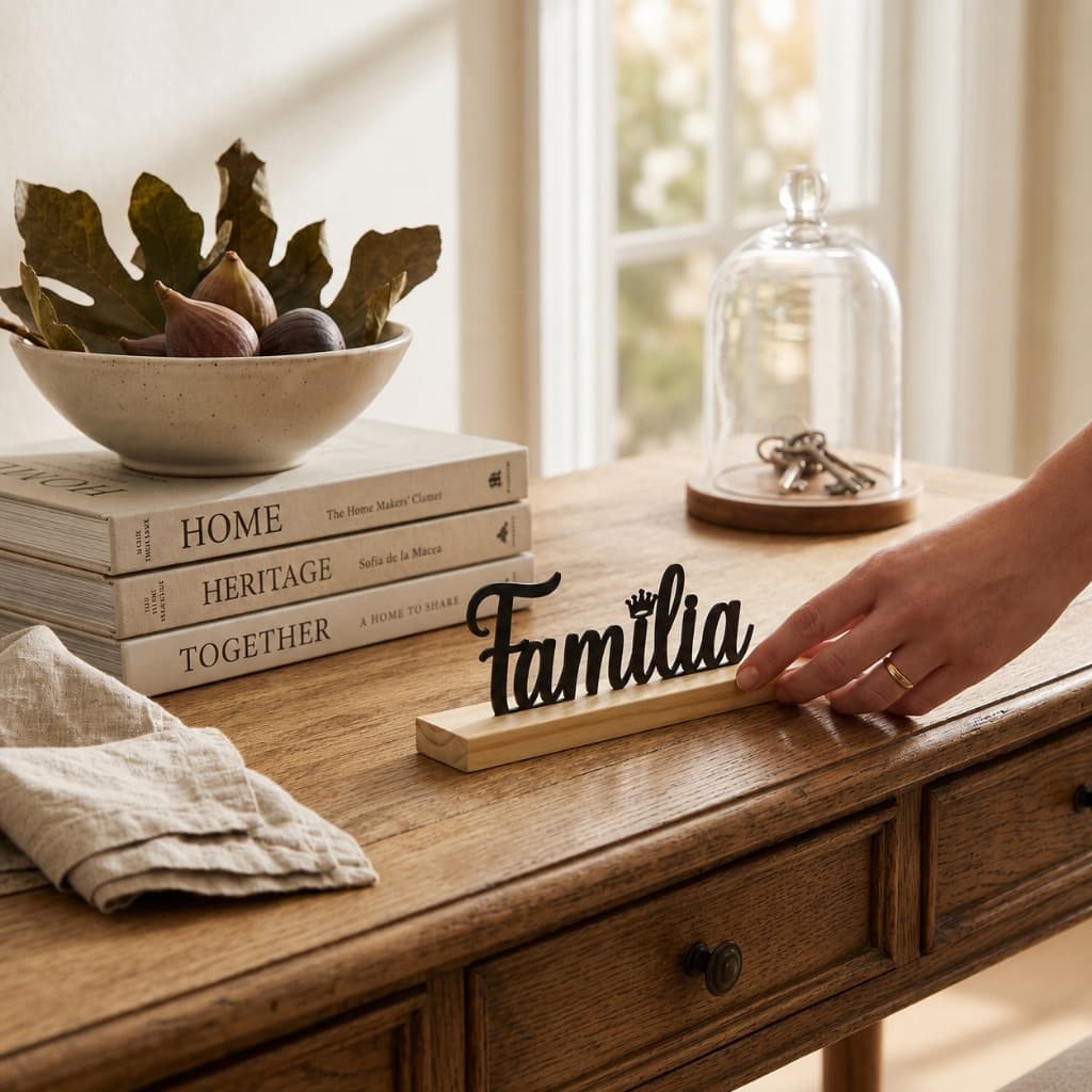 Enfeite de Mesa "Família" em Madeira e Metal Preto