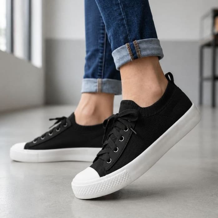 Tênis Meia Casual Feminino Confortável Flexível Calce fácil Estiloso Star Preto