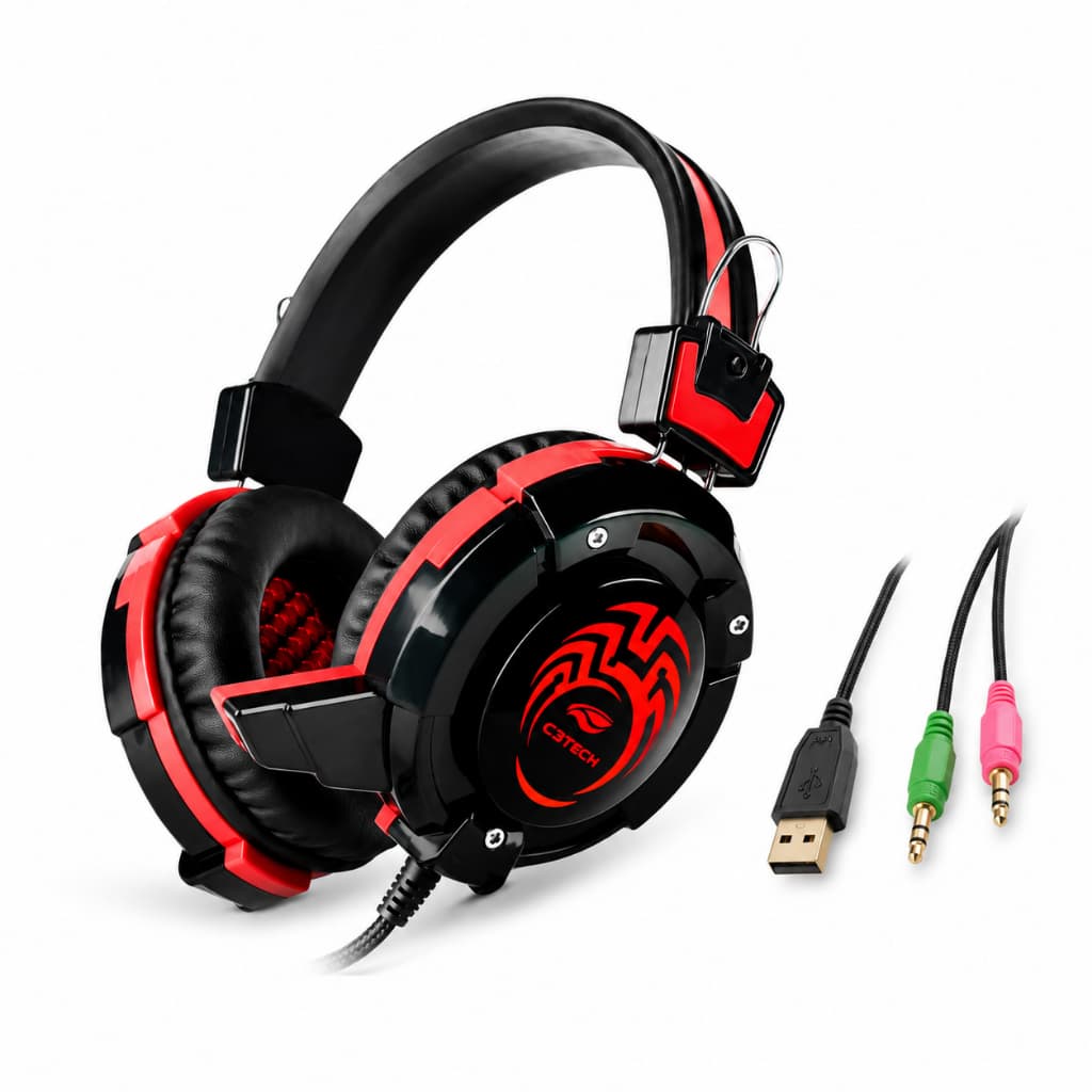 Headset Gamer C3Tech Ph-g10bk com Microfone P2 e LED Preto