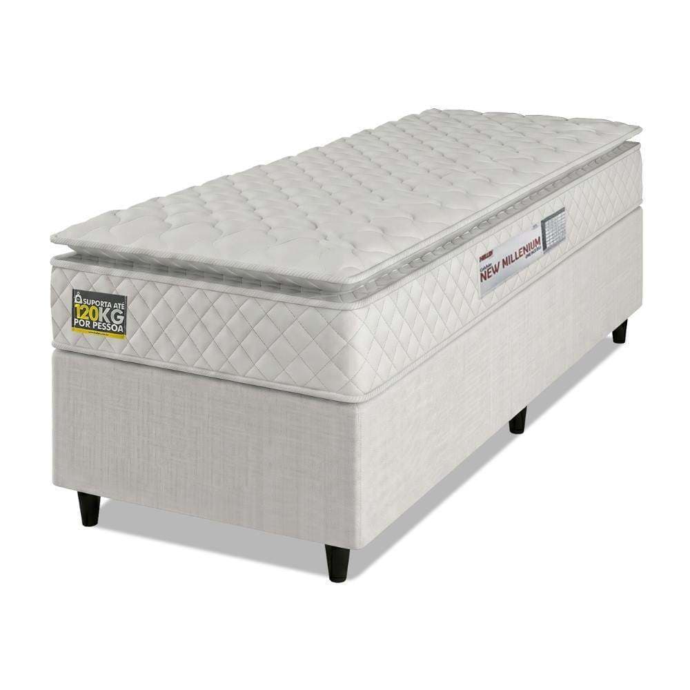 Cama Box Solteiro Colchão Espuma D33 Pillow Top New Millenium 88x188x57cm Branco Hellen