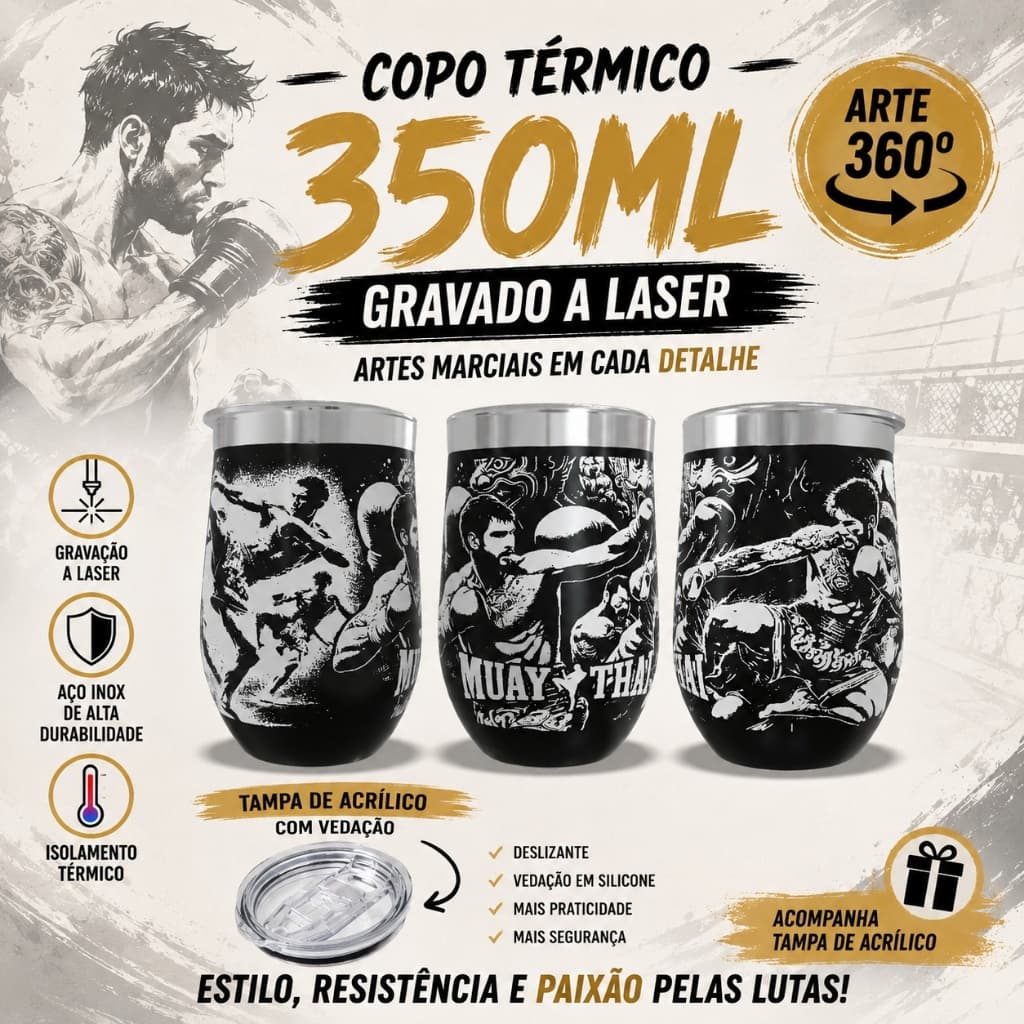 Copo Térmico Gravação arte a laser 360º graus arte no copo inteiro tema: Muay Thai Luta Artes Marciais o treino de luta