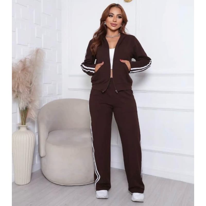 Conjunto moletinho Feminino Casual Jaqueta + Calça com Listras Laterais