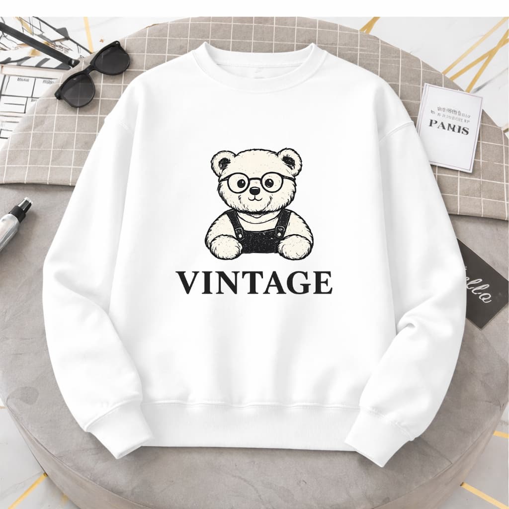 Moletom Feminino Sem Capuz  Estampa Vintage Urso Tedy Moda Inverno 100% Algodão