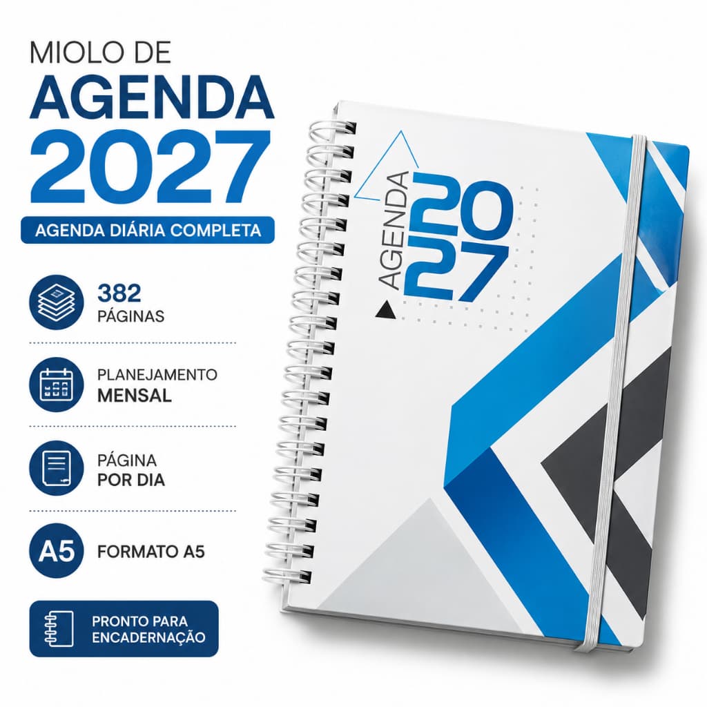 10 ~ 30 Miolo Agenda 2027 A5 382 Páginas Para Papelaria Personalizada e Encadernação