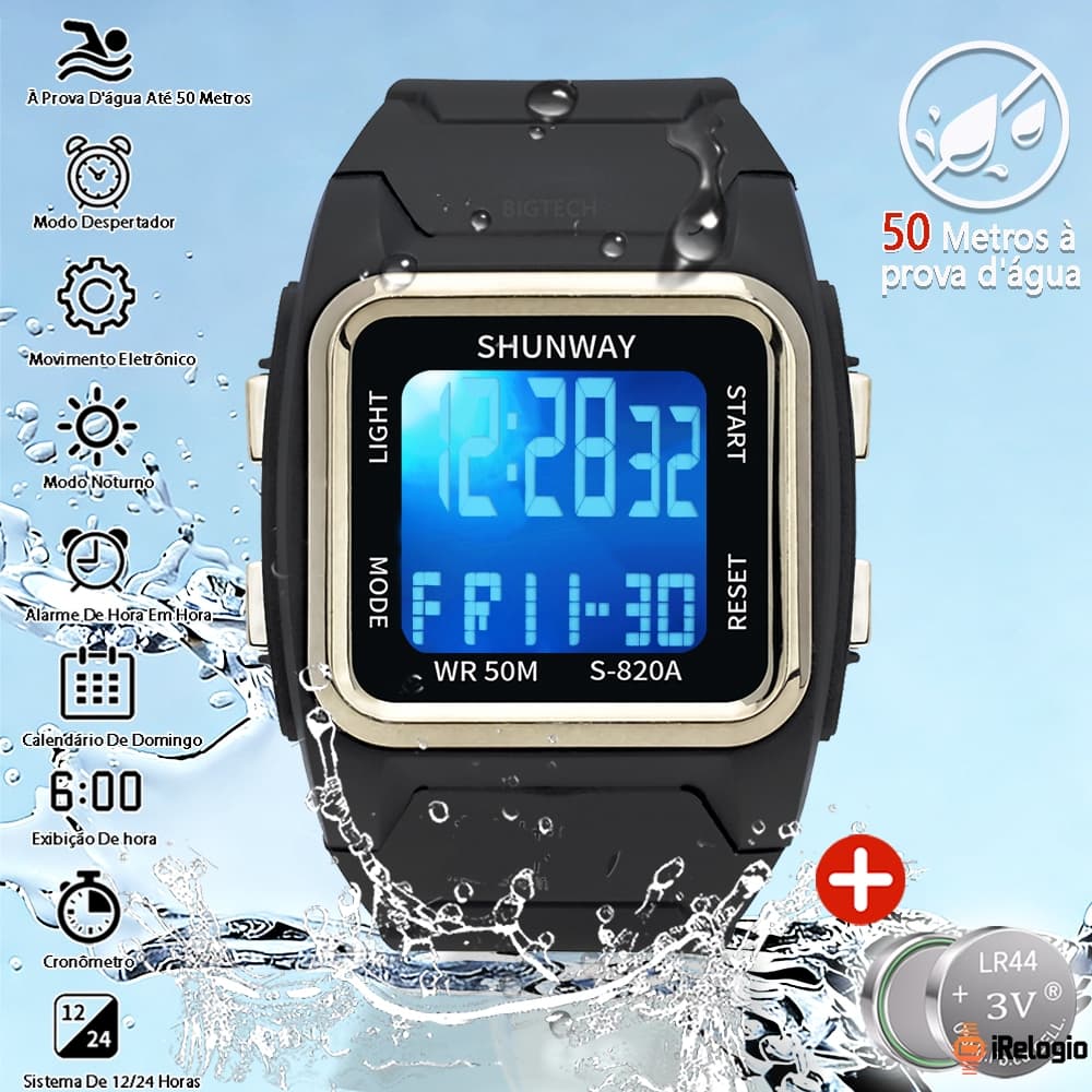 Relógio Esportivo À Prova Dágua Masculino Digital LED Luminoso Relógio De Pulso Eletrônico Quadrado Moda Casual