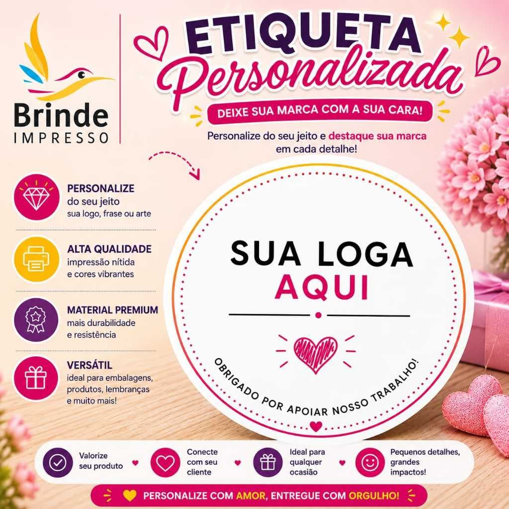 1000 unidades 3X3 - Etiquetas Adesivas Personalizadas - Rótulos Redondos ou Quadrados - dimensões 3x3cm