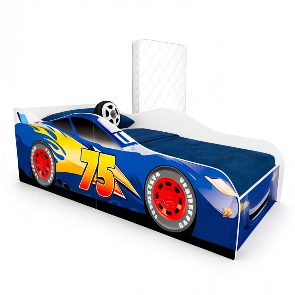 Cama Infantil Carro Mcqueen Azul com Colchão Incluso Quarto Temático Divertido e Seguro