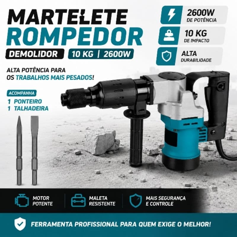 MARTELETE ROMPEDOR DEMOLIDOR SDS-PLUS 10 Kilos 2600W.