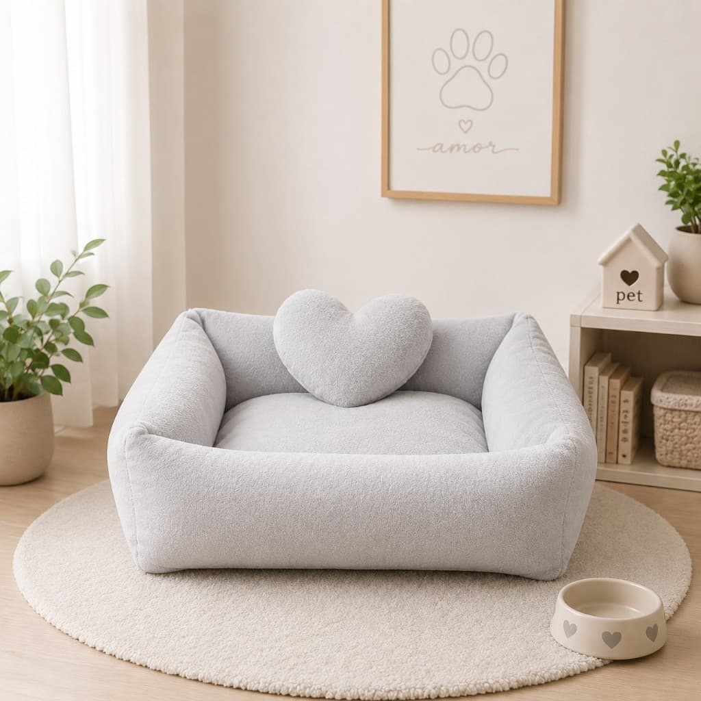 Caminha de Cachorro Cama Pet Gato Porte Médio Grande Antiderrapante Com Coração Pelúcia CINZA