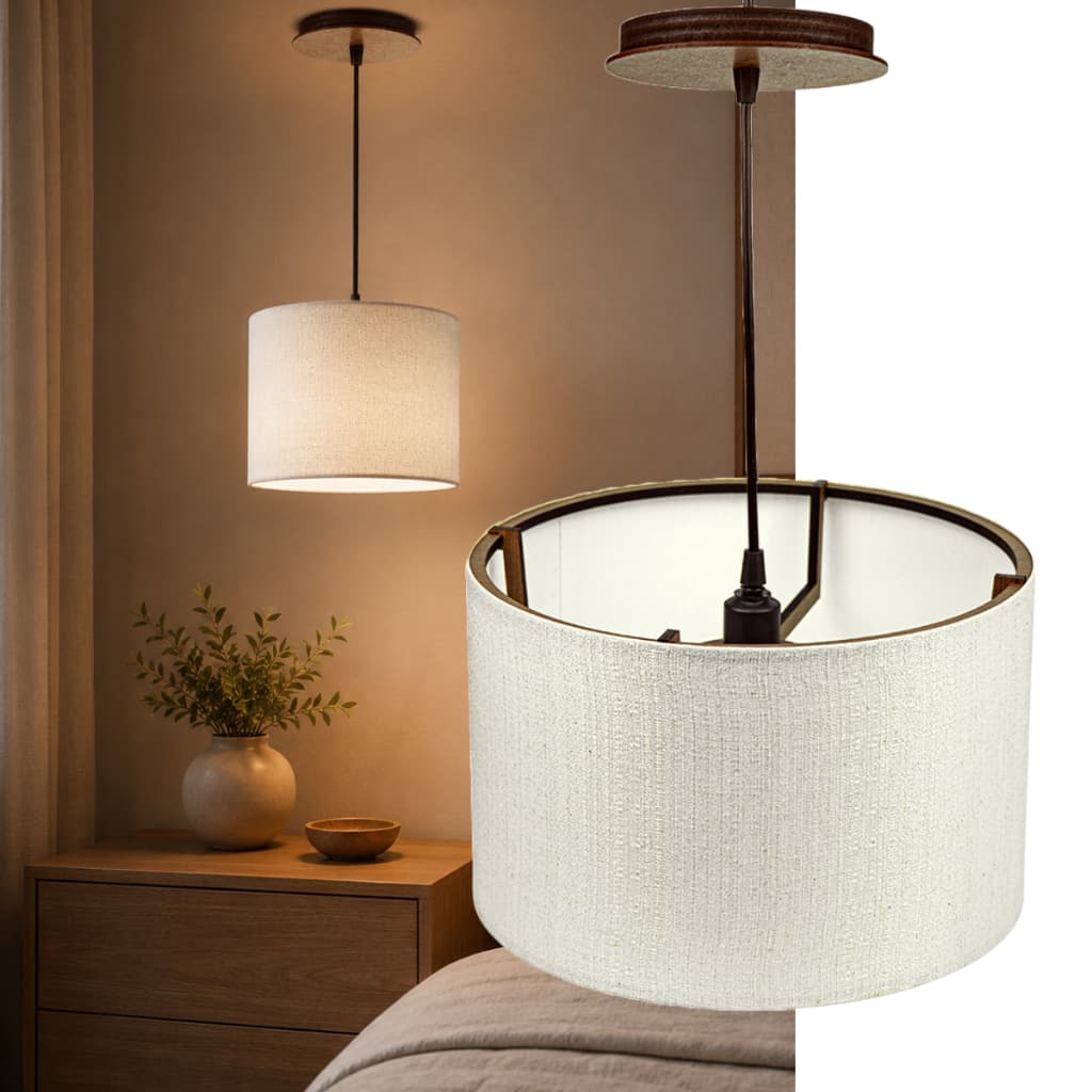 Cúpula Artesanal Para Lustre 24x18 Cm Decoração De Ambiente Estrutura Mdf Tecido Claro Soquete E-27