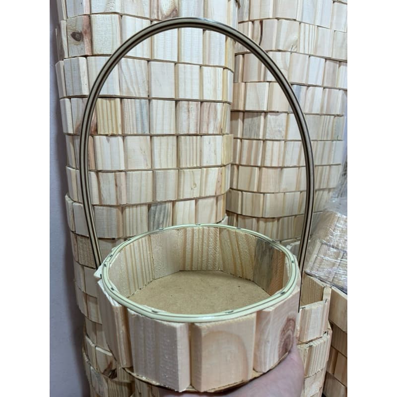 Cesta Fraldeira Kit C/10 Modelo Redonda Rústica em Pinus 15cm