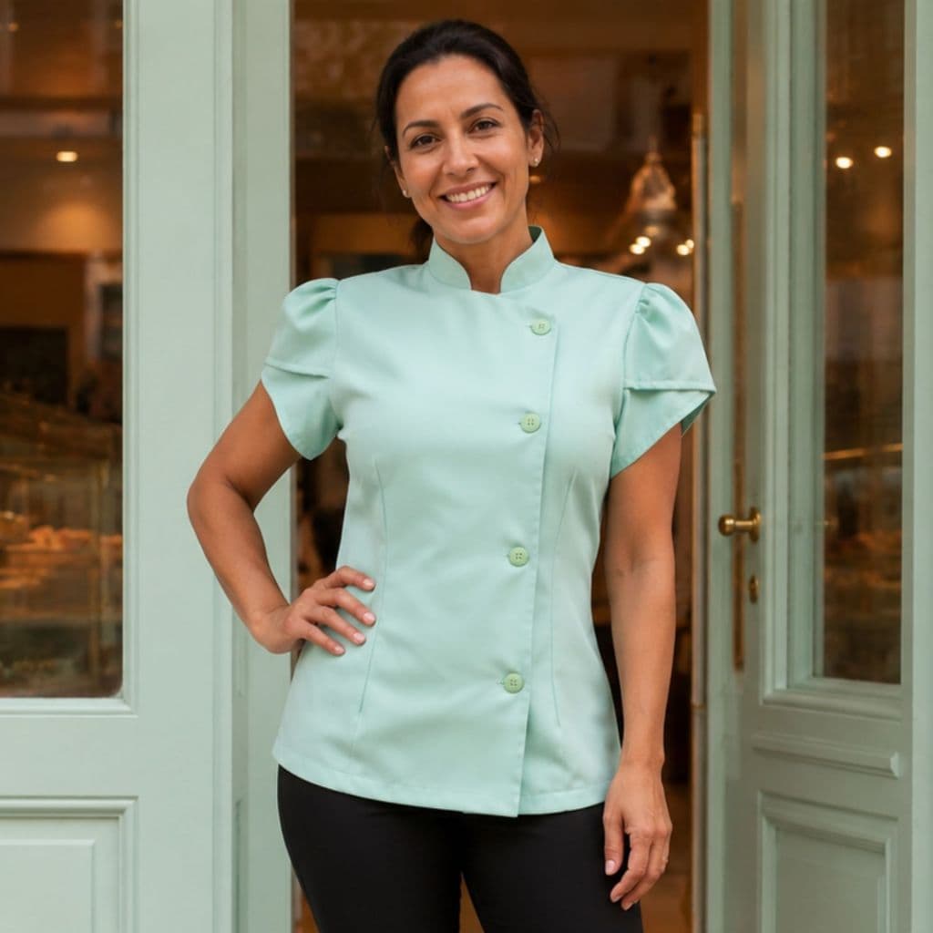 Dolma Chef Feminino Gabardine 100% Poliéster Manga Curta Confortável Para Confeiteira