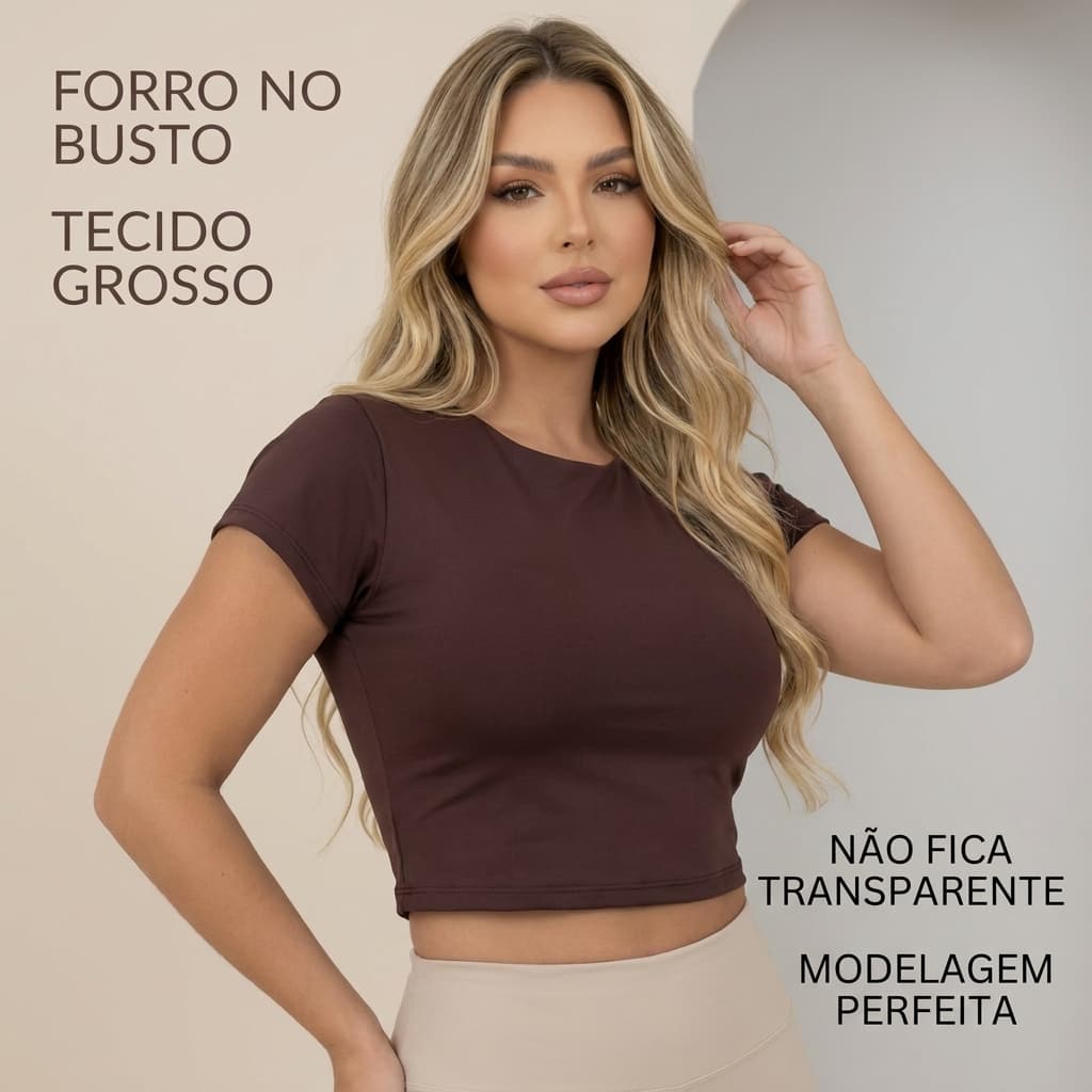 Blusa Baby Look Feminina Manga Curta Baby Tee Slim Fit Suplex Básica Justa Confortável Moda Feminina
