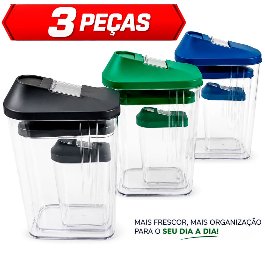 Kit 3 Potes Mantimento Com Dosador BPA FREE Xplast Organizador De Alimentos Hermético