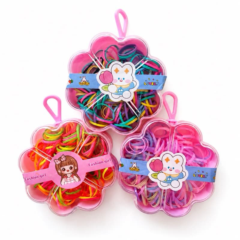 Kit Elásticos de Cabelo Infantil Coloridos com Estojo Flor Rosa Sortido | Xuxinhas para Meninas