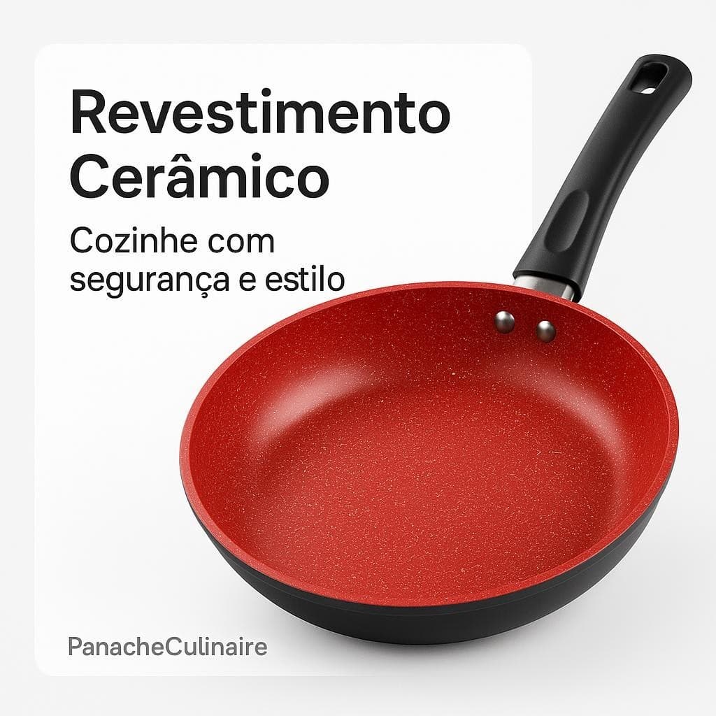 Frigideira Grande 26cm Indução/Gás Cerâmica Vermelha Profissional