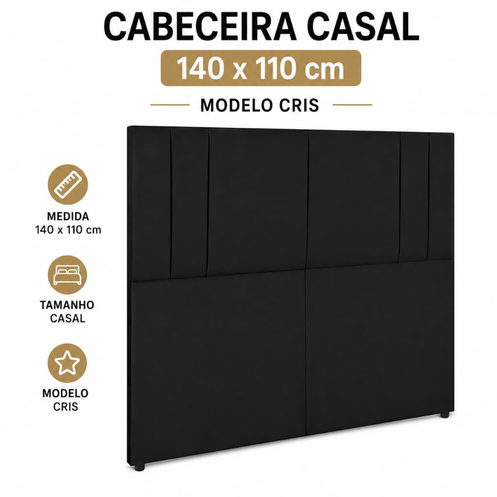Casa Lgm Cabeceira de Cama Box Casal Suede Cor Preto 140 x 110 Modelo Cris
