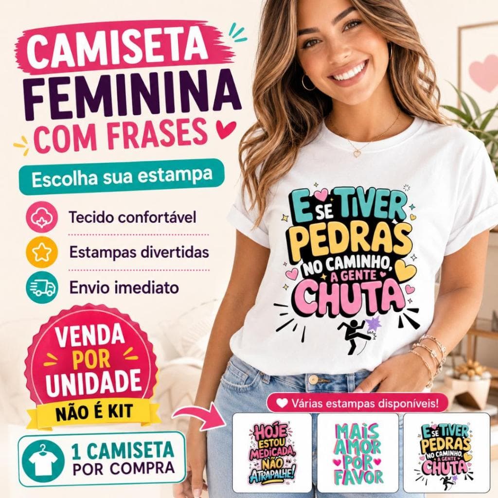 Blusa Feminina 100% Algodão Básica Estampada Frases Engraçadas P ao GG ENVIO IMEDIATO