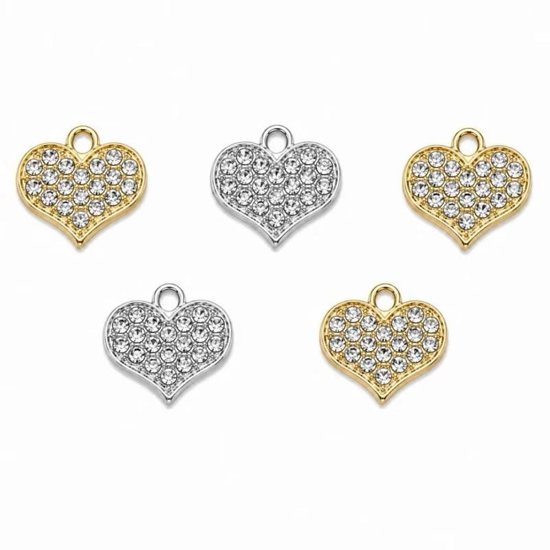 Kit Pingente Coração Strass em Metal Zamac 10/20 peças Dourado/Prata