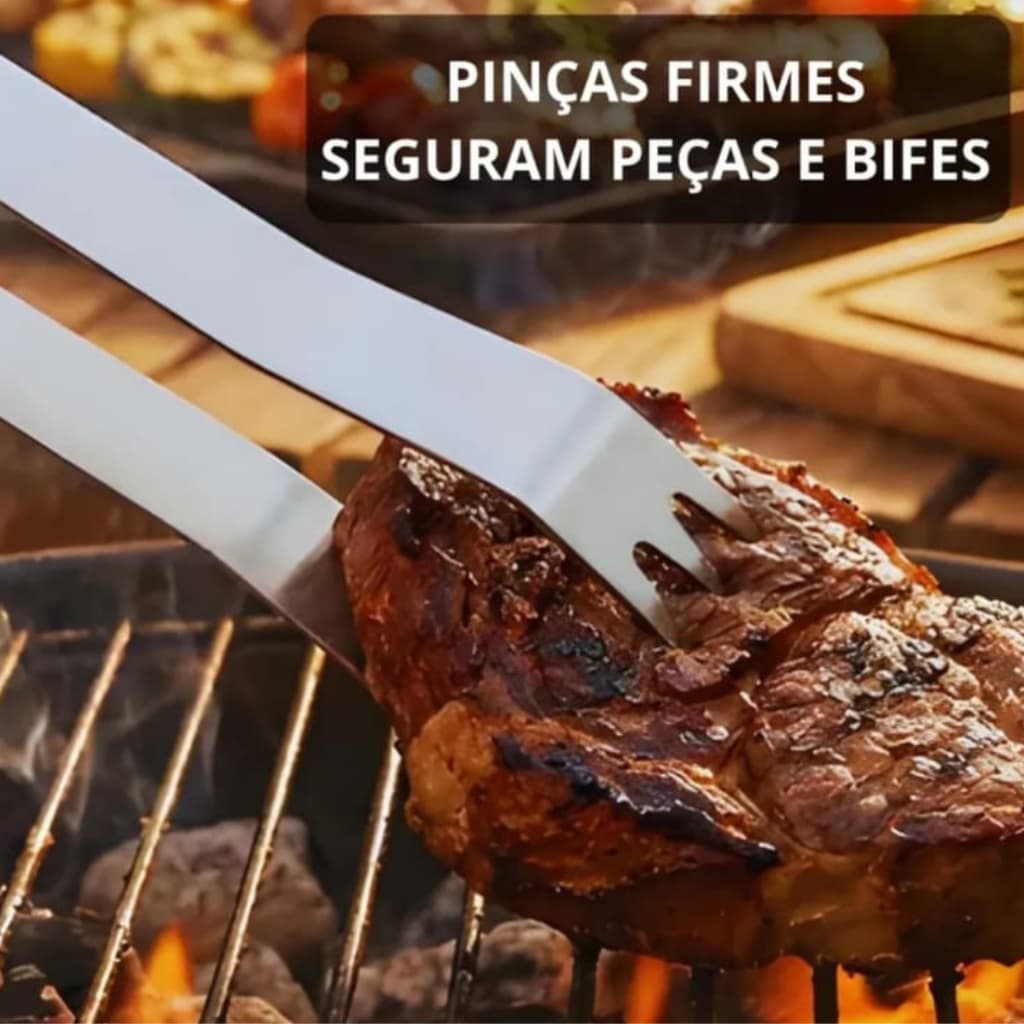 Pegador De Carne Churrasco Aço Inox Cabo De Madeira 47,5cm