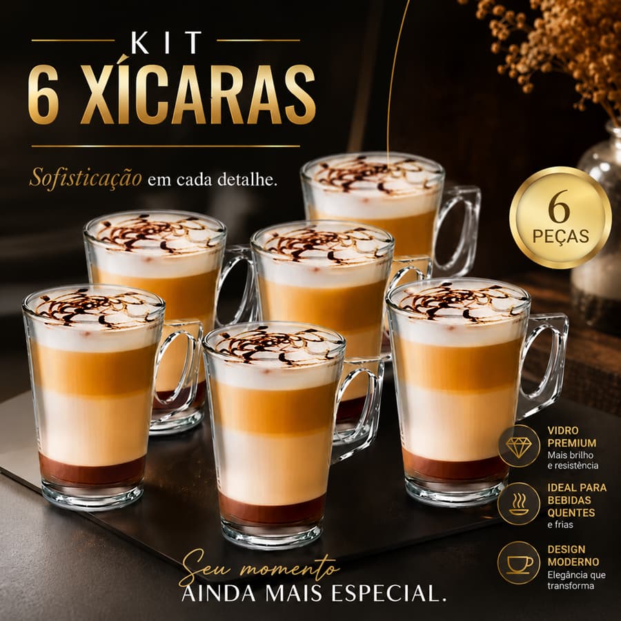 Jogo Canecas Xícaras Em Vidro Kit Canecas Para Chá Café Capuccino